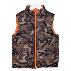 Gymboree Puffer Vest Youth Small (5-6) Reversible Camo Orange Full Zip Gorpcore